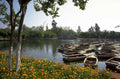 lakefront boats marigolds 1980s 1990s A4 Photo Print
