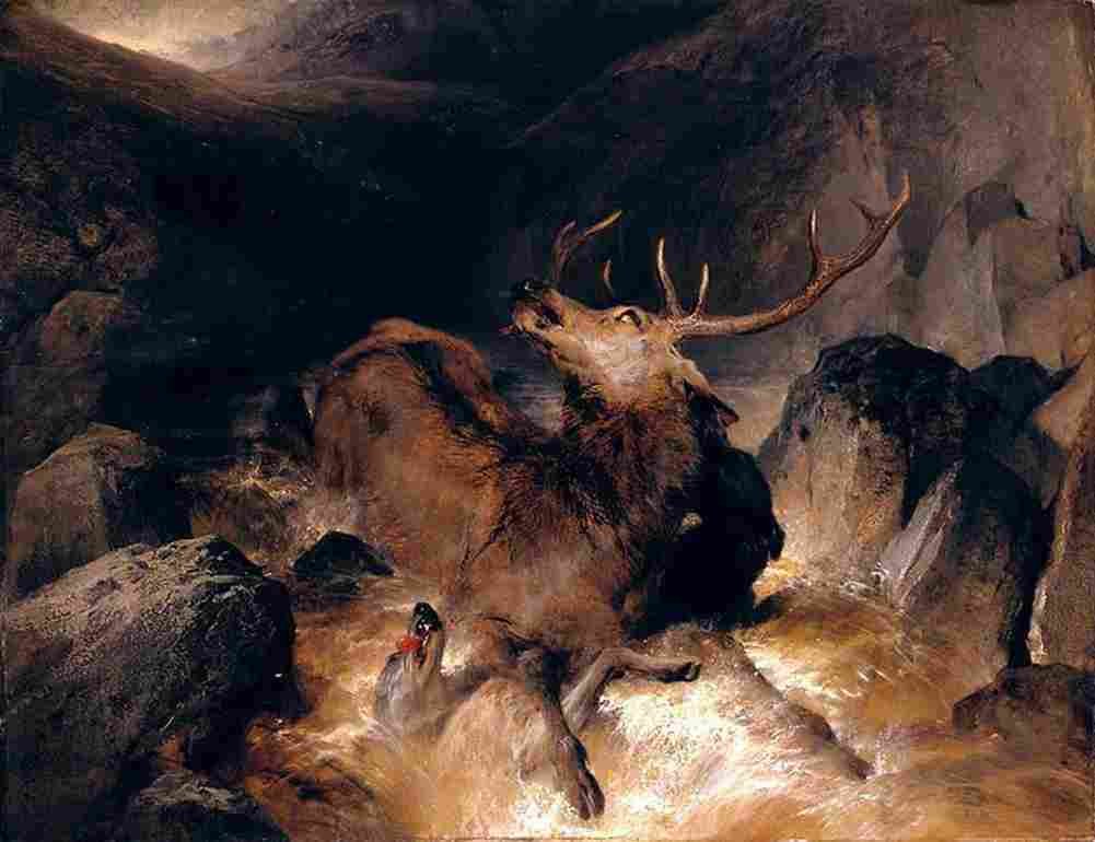 landseer Deer and Deer Hounds in a Mountain Torrent Main Art A4 Photo Print