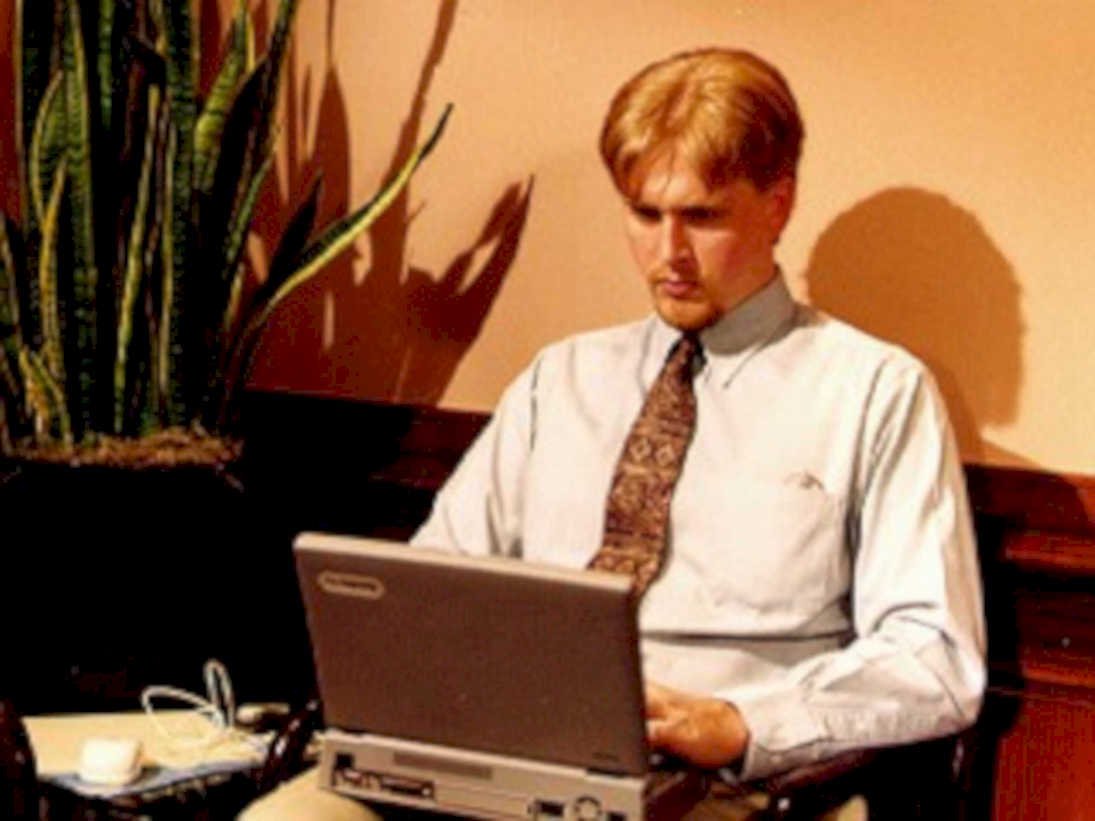 laptop office scene1980s 1990s A4 Photo Print