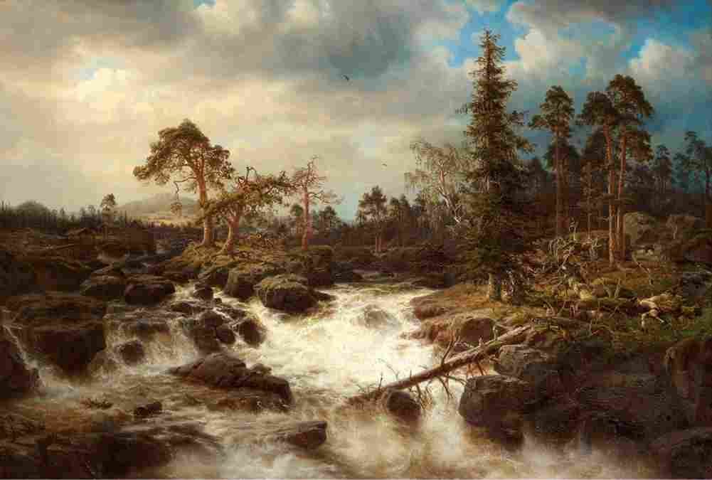 larson marcus landscape with waterfall Art A4 Photo Print