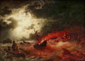 larson marcus nocturnal marine with burning ships Art A4 Photo Print