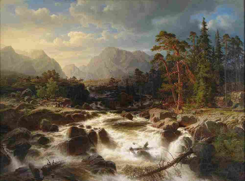 larson marcus river landscape with figures and mills Art A4 Photo Print