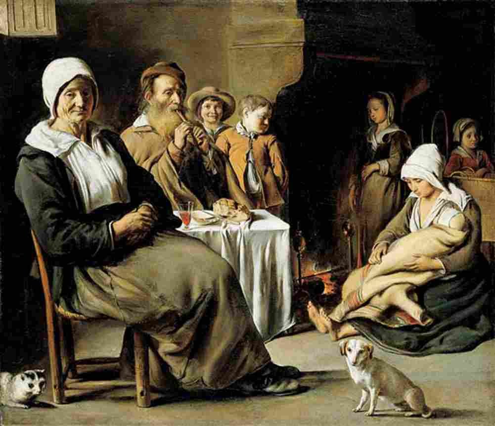 le nain brothers peasant interior with an old flute player Art A4 Photo Print