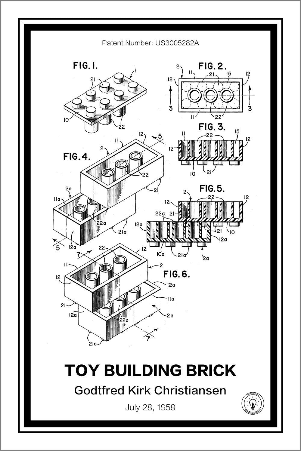 lego patent print white A4 Photo Print