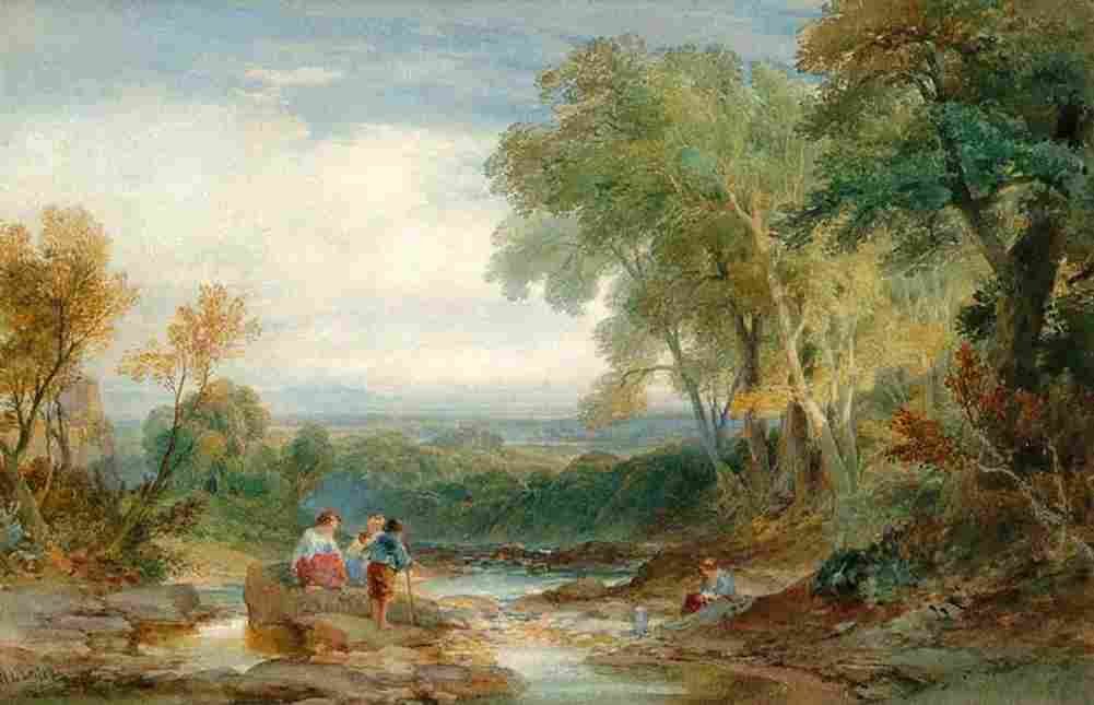 leitch Figures by a Stream Art A4 Photo Print