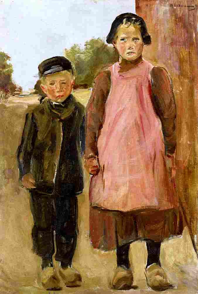 liebermann boy and girl on a village road Art A4 Photo Print
