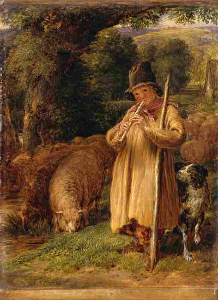 linnell john shepherd boy playing a flute Art A4 Photo Print