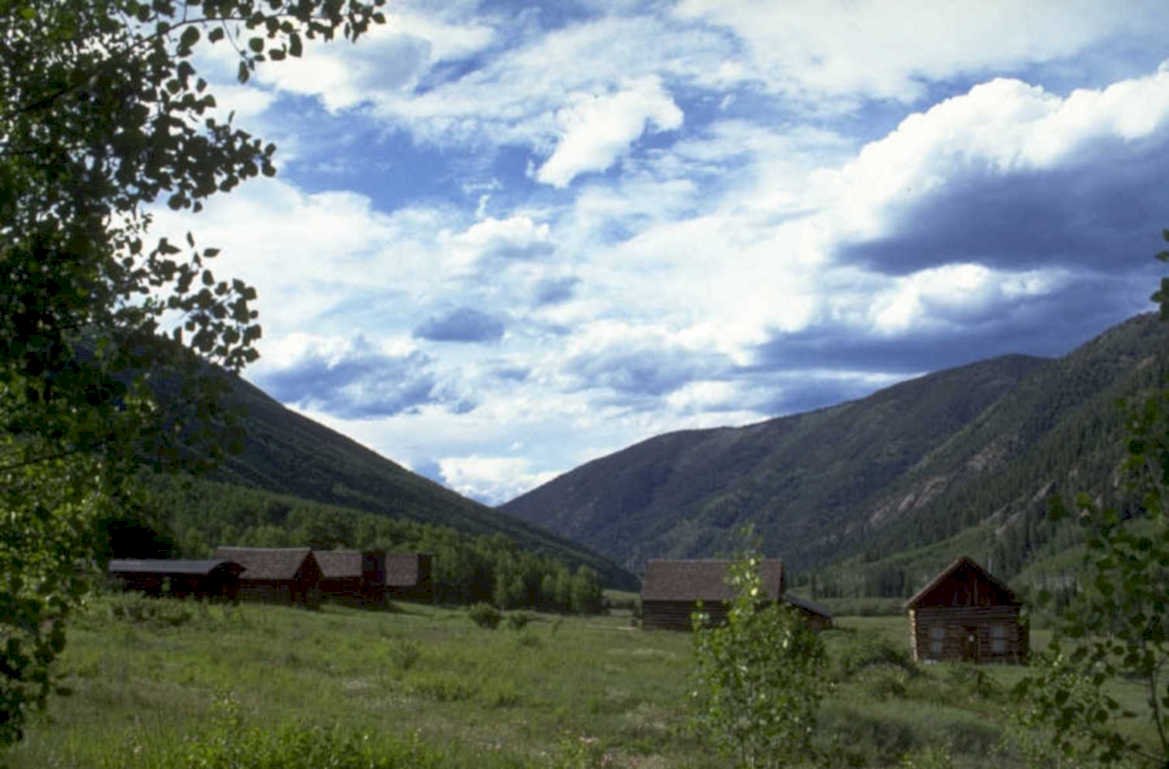 log cabins mountains 1 1980s 1990s A4 Photo Print