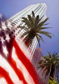 los angeles skyline 2 Flags1980s A4 Photo Print