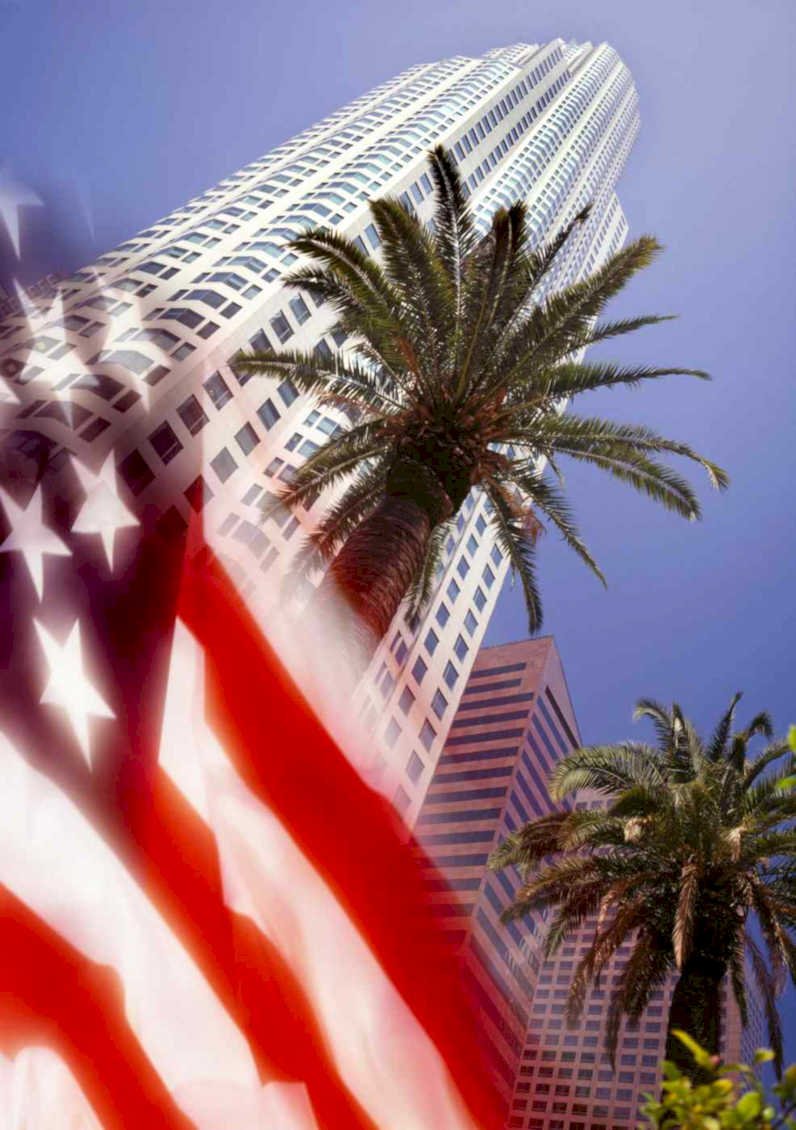 los angeles skyline 2 Flags1980s A4 Photo Print