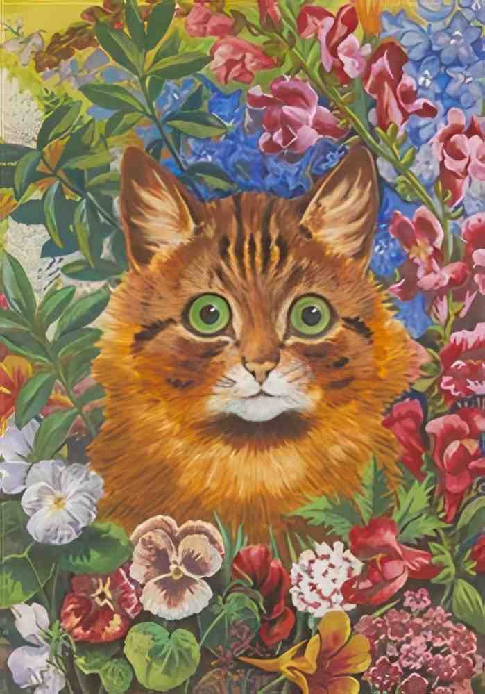 louis wain a cat among flowers Art A4 Photo Print