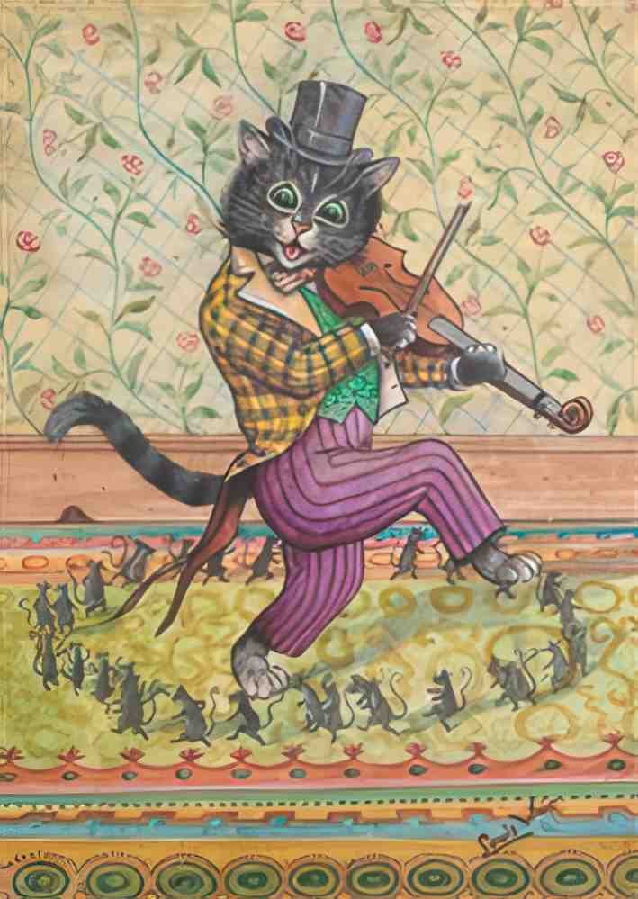 louis wain a cat playing a fiddle Art A4 Photo Print