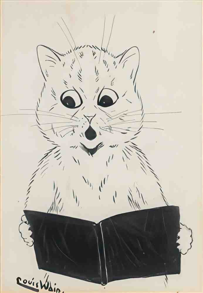 louis wain a cat practicing his reading Art A4 Photo Print