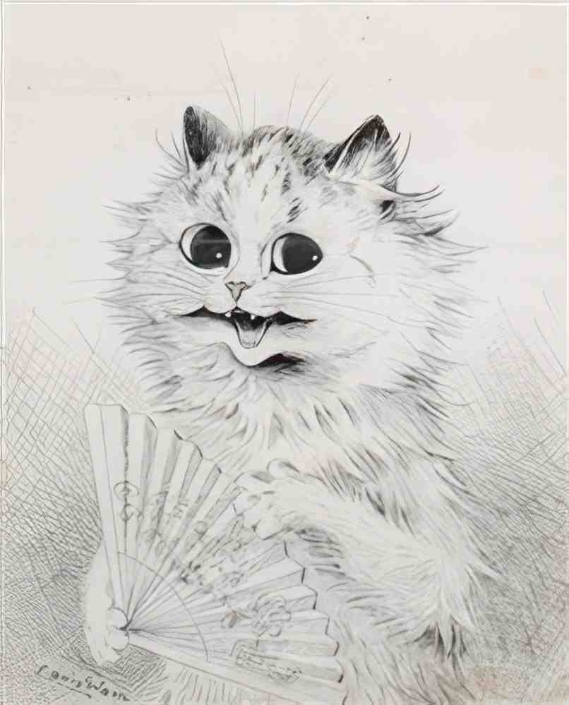 louis wain a cat with a fan Art A4 Photo Print