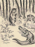 louis wain a meeting between two bears and an alligator Art A4 Photo Print