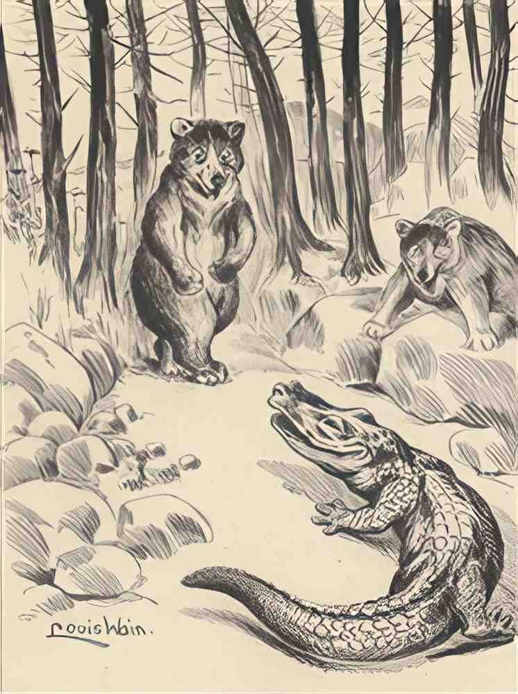 louis wain a meeting between two bears and an alligator Art A4 Photo Print