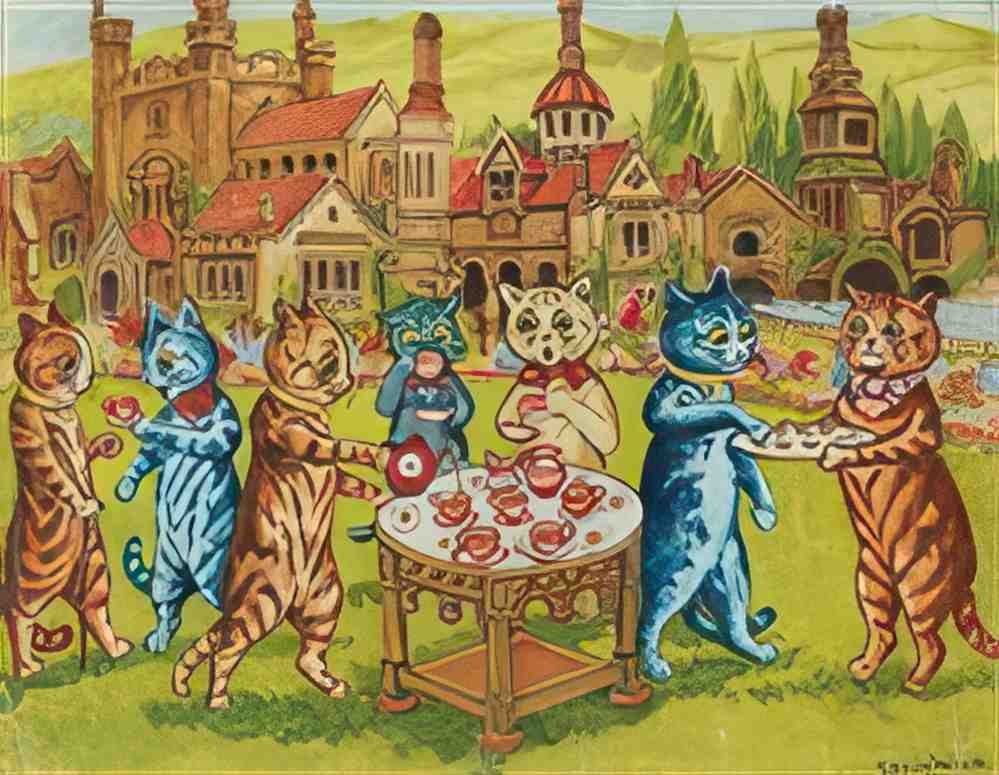 louis wain a tea party on the lawn(1) Art A4 Photo Print