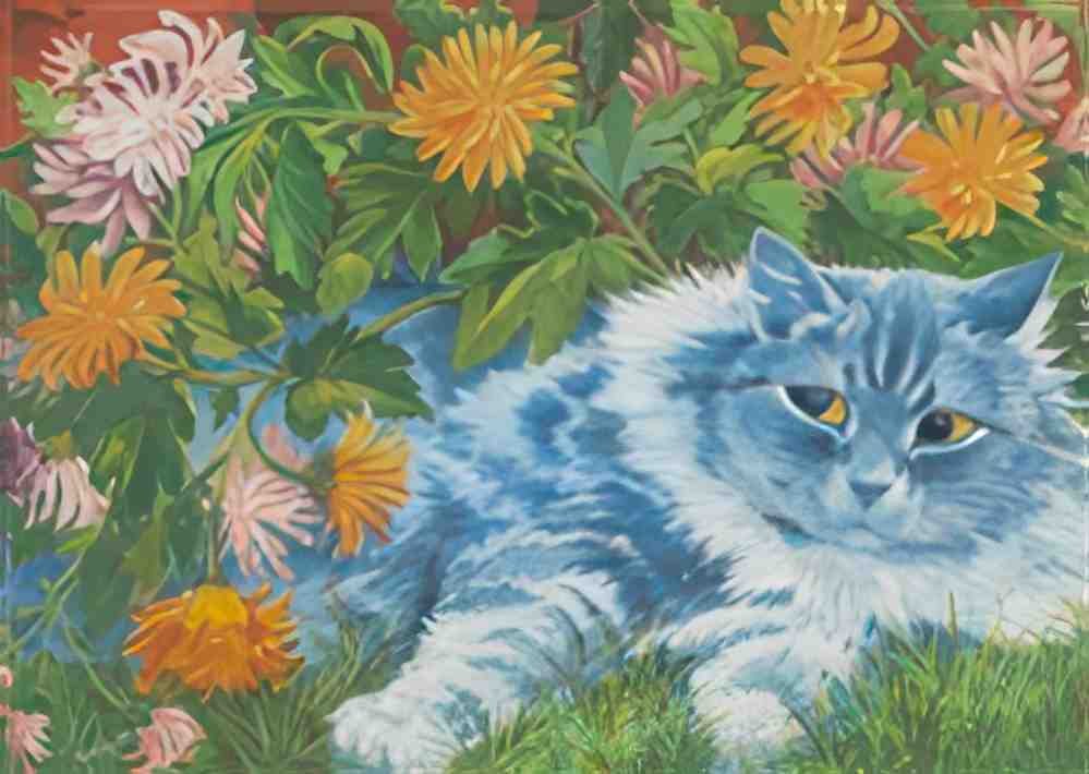 louis wain amongst the chrysanthemums Art A4 Photo Print