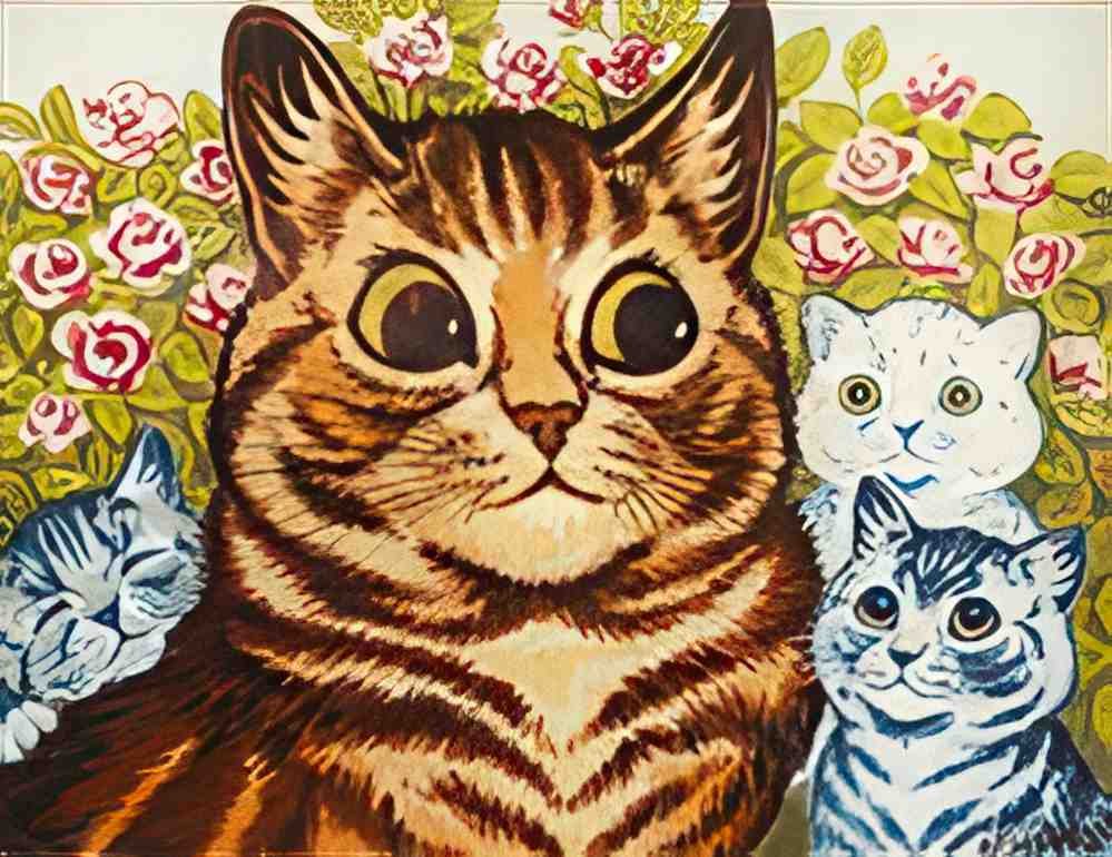 louis wain amongst the flowers Art A4 Photo Print