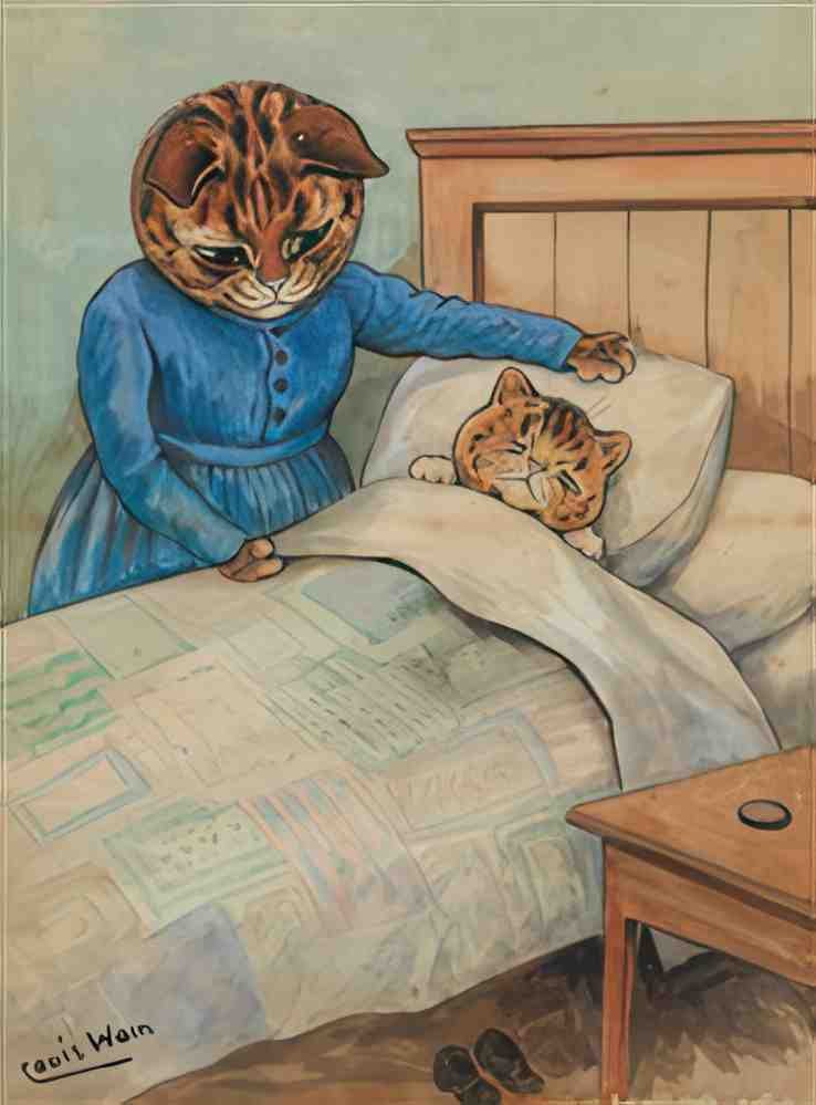 louis wain bedtime Art A4 Photo Print