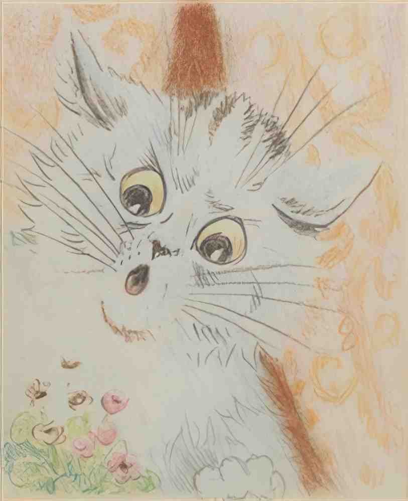 louis wain cat amongst flowers Art A4 Photo Print
