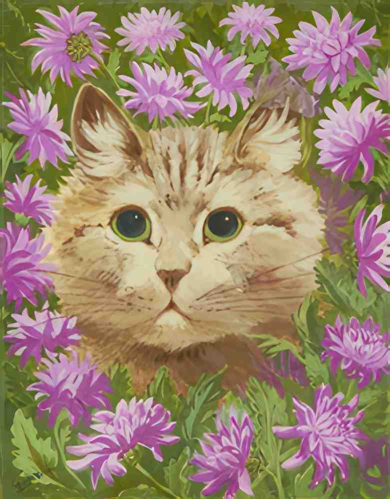 louis wain cat amongst the flowers Art A4 Photo Print