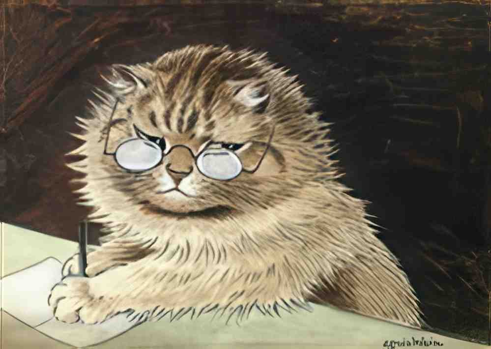 louis wain cat at work with glasses Art A4 Photo Print