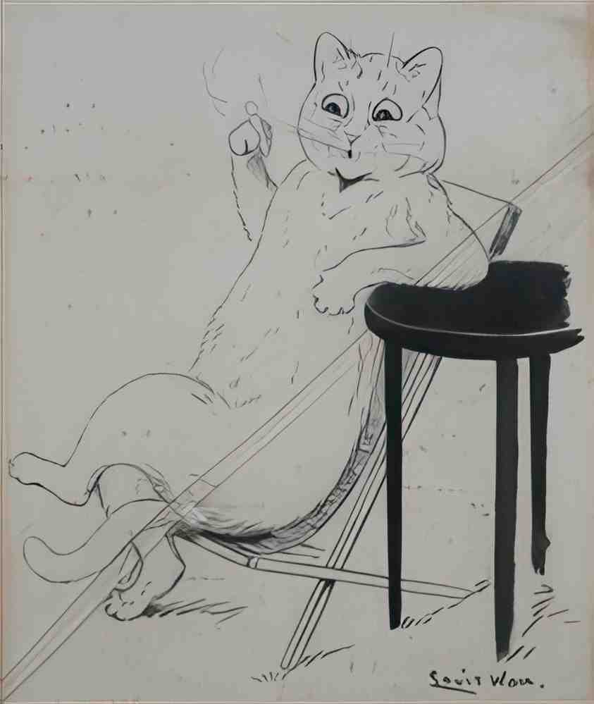 louis wain cat reclining with cigar Art A4 Photo Print