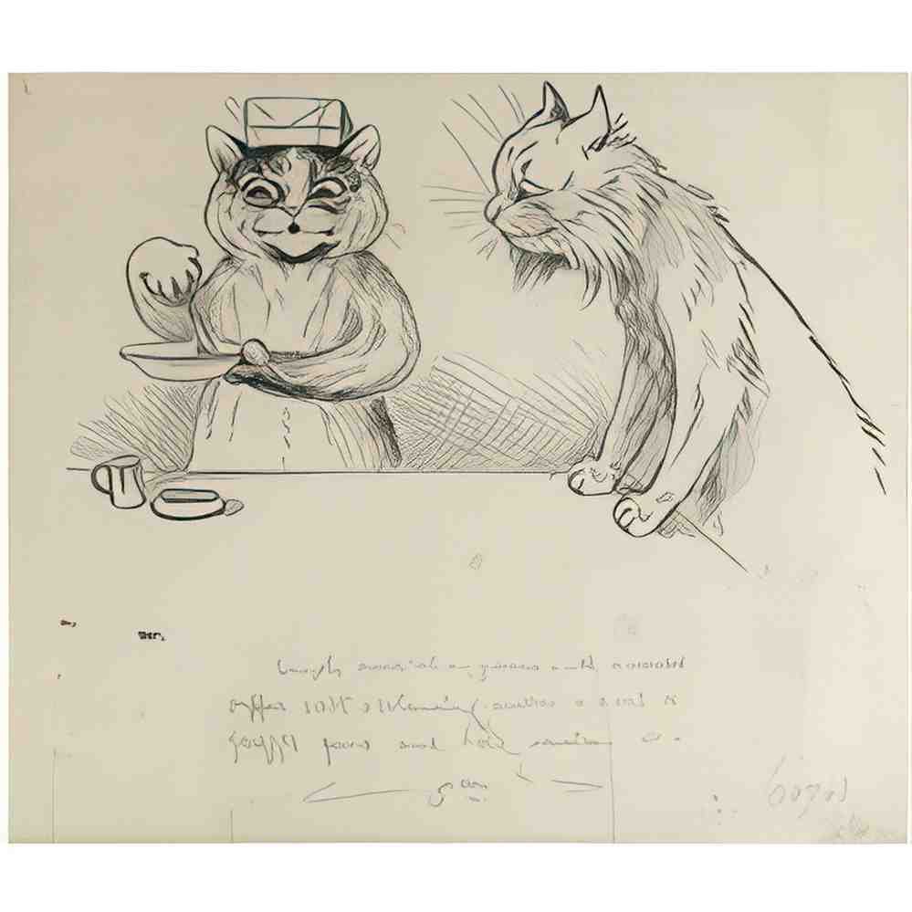 louis wain chemist cat with attentive cat looking on Art A4 Photo Print