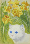 louis wain feline amongst daffodils Art A4 Photo Print