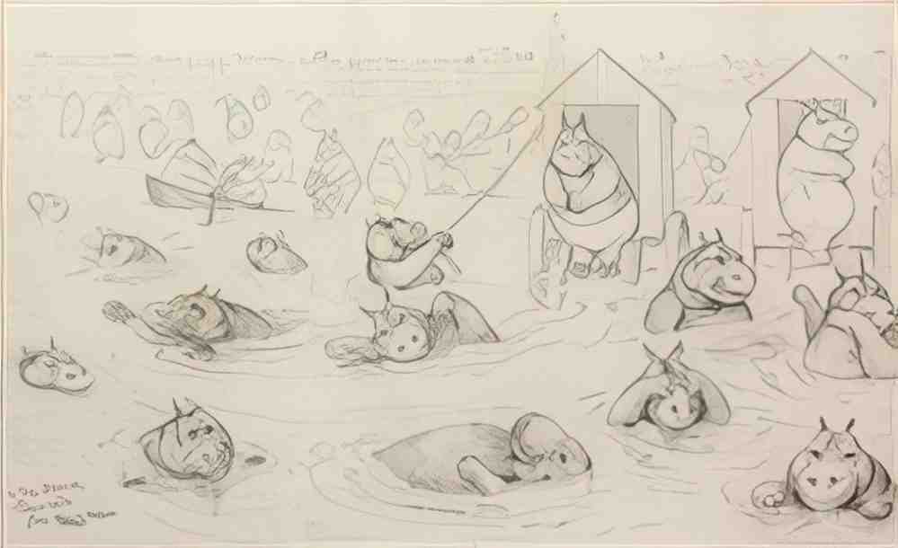 louis wain hippos at the seaside Art A4 Photo Print