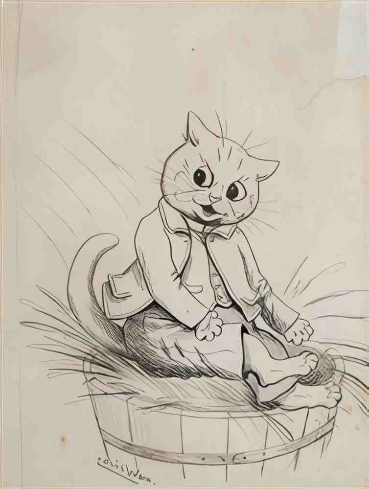 louis wain into the tub Art A4 Photo Print