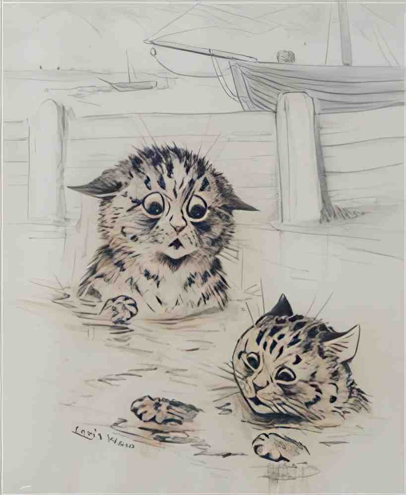 louis wain learning to swim Art A4 Photo Print