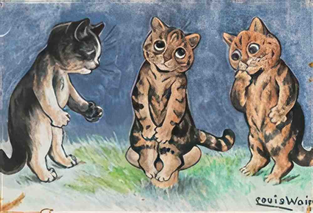 louis wain meeting by moonlight Art A4 Photo Print