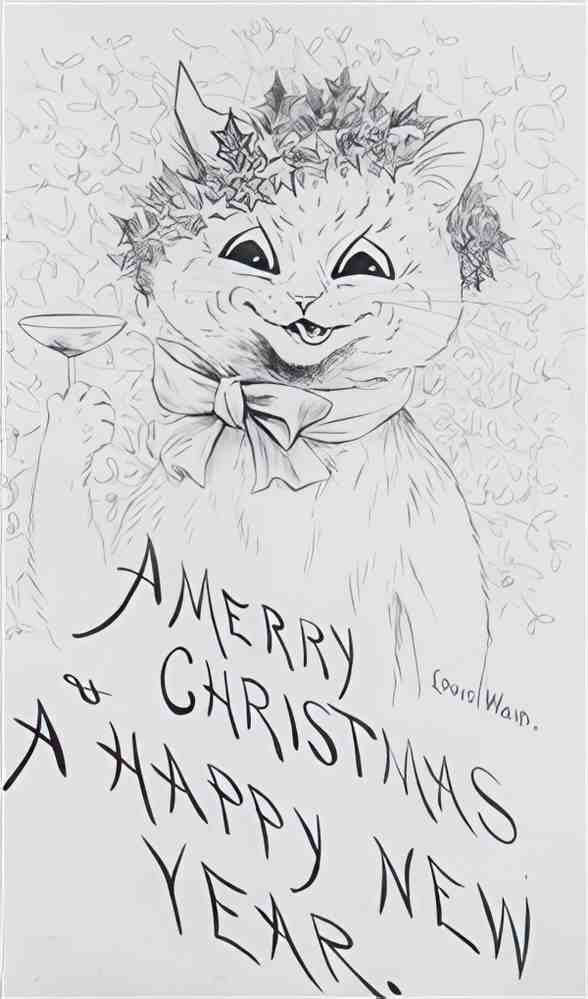 louis wain merry christmas cat Art A4 Photo Print