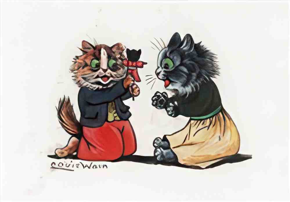 louis wain playing with dolly Art A4 Photo Print