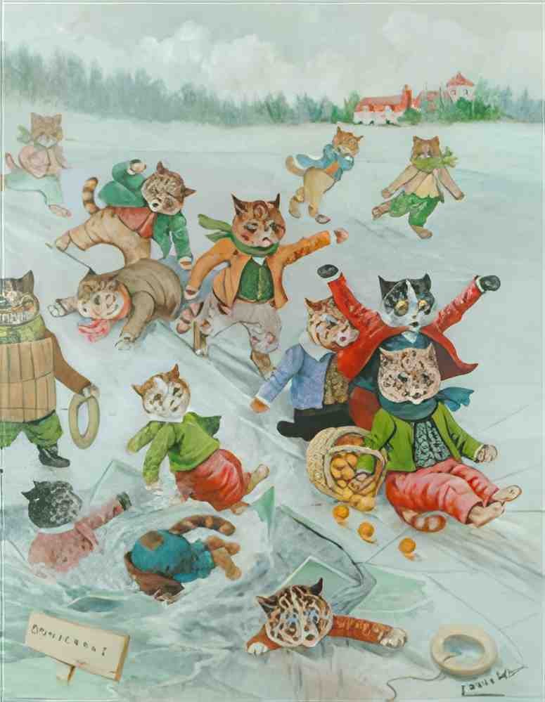 louis wain skating on thin ice Art A4 Photo Print