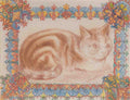 louis wain tabby cat within a decorative border Art A4 Photo Print