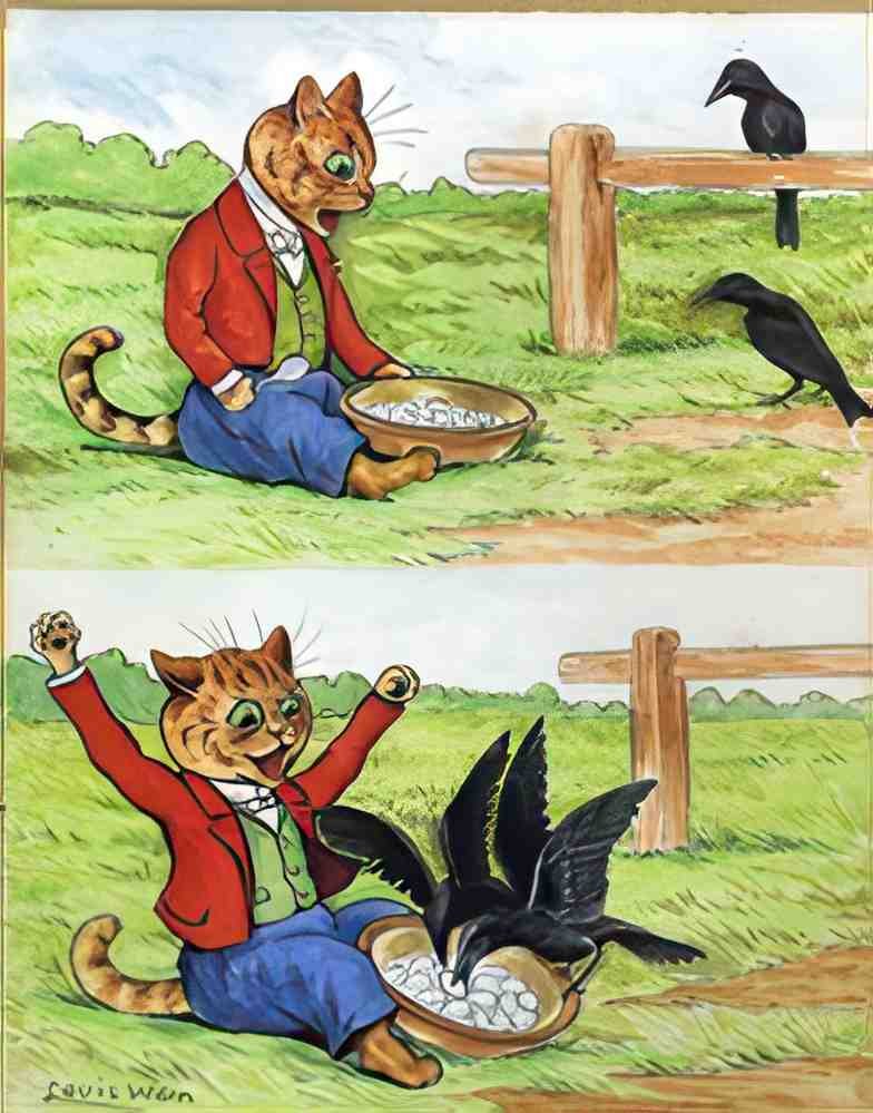 louis wain two naughty crows Art A4 Photo Print