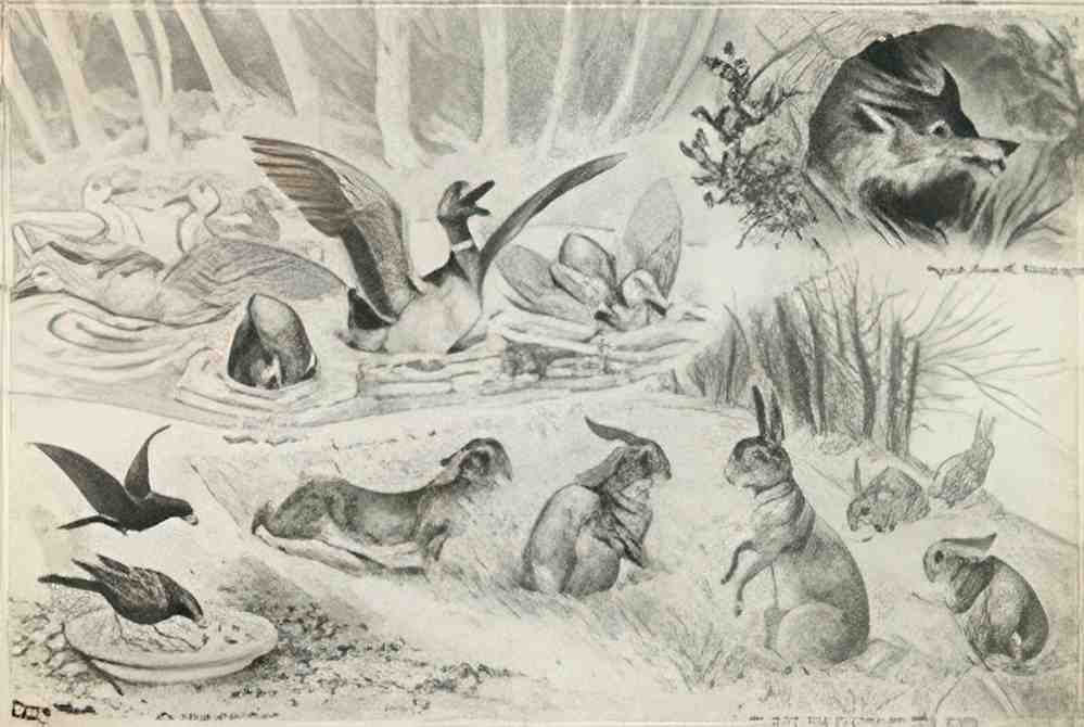 louis wain untitled (animals cavorting at a pond) Art A4 Photo Print