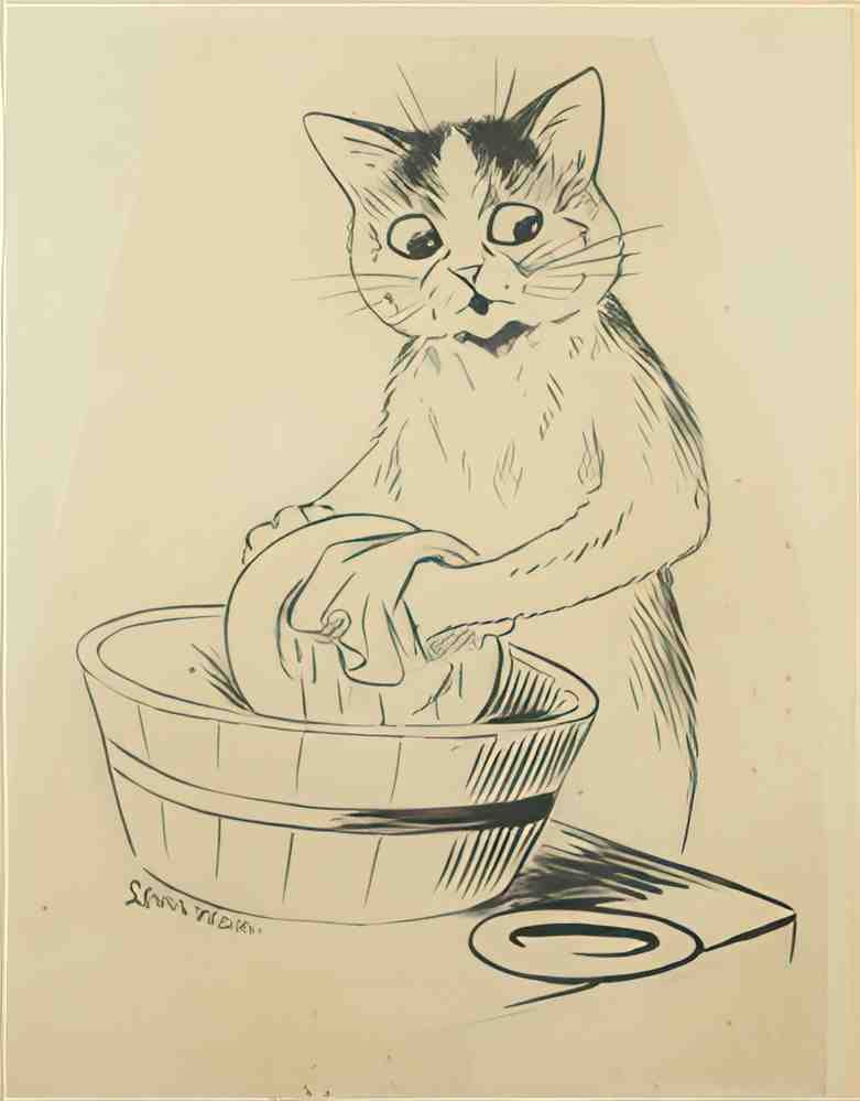 louis wain washing the dishes Art A4 Photo Print