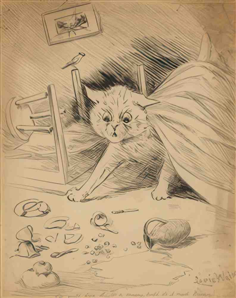louis wain who would have thought a canary could do so much damage! Art A4 Photo Print