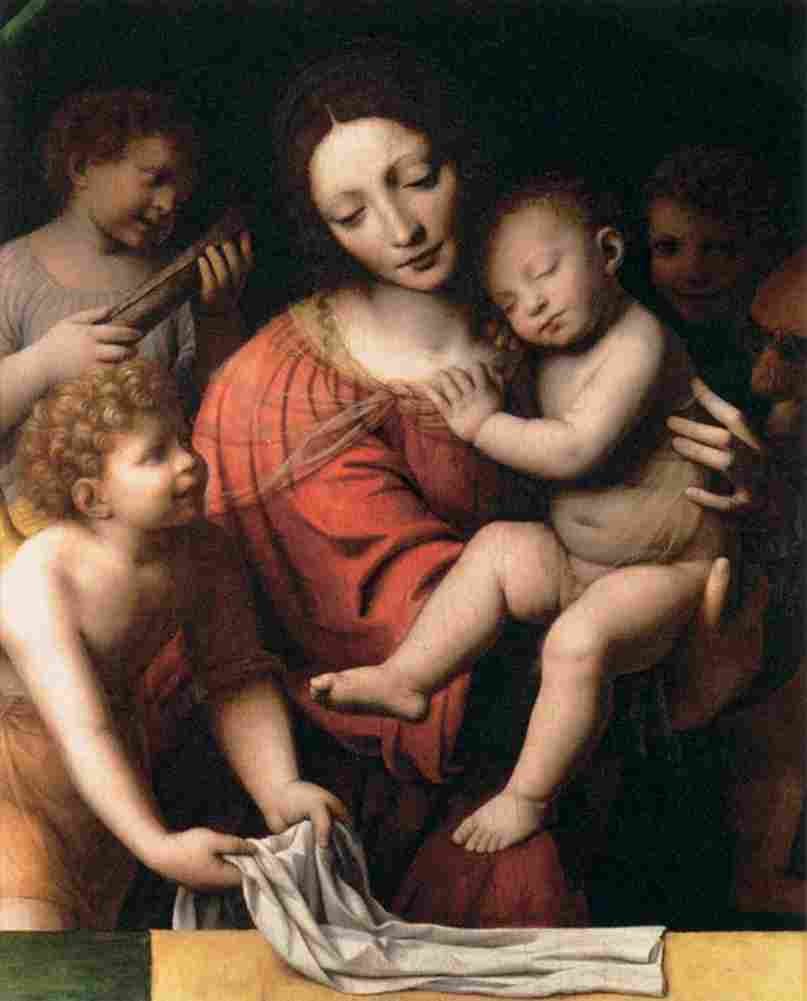 luini the virgin holding the sleeping child with saint john and two angels Art A4 Photo Print