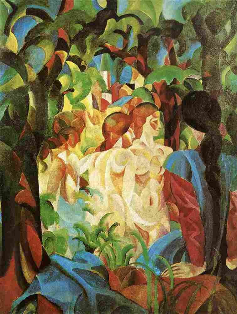 macke Bathing with Town in Background Art A4 Photo Print