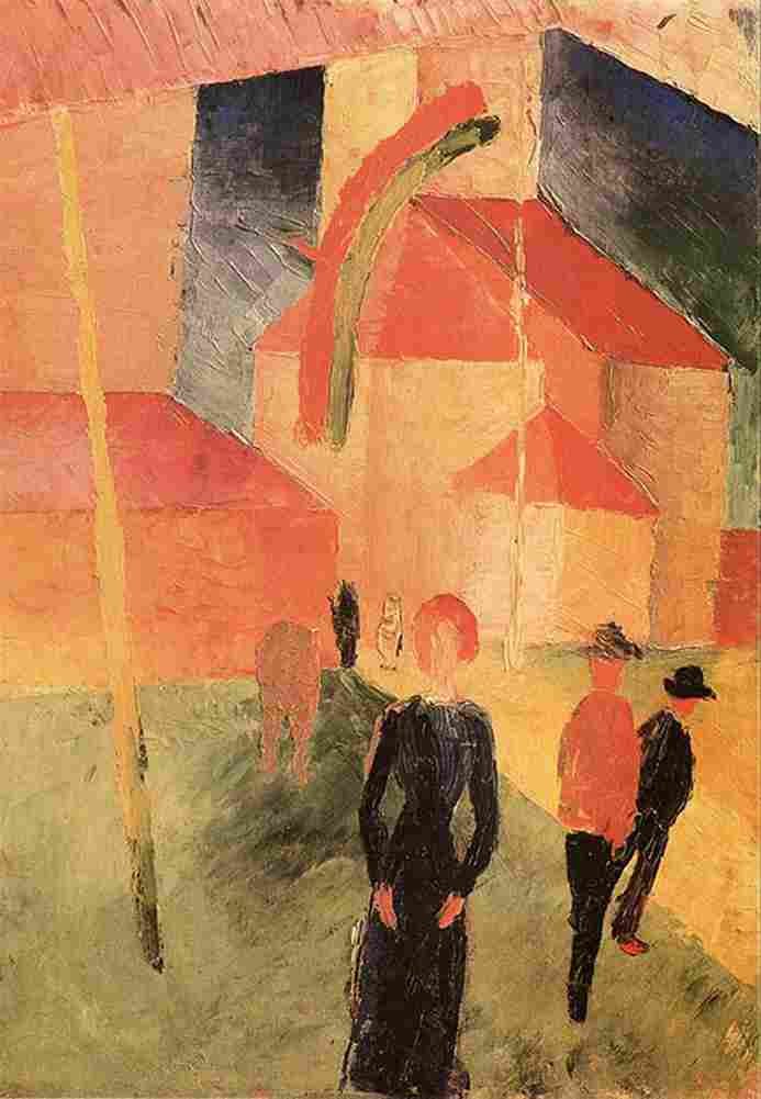 macke Church with Flags Art A4 Photo Print