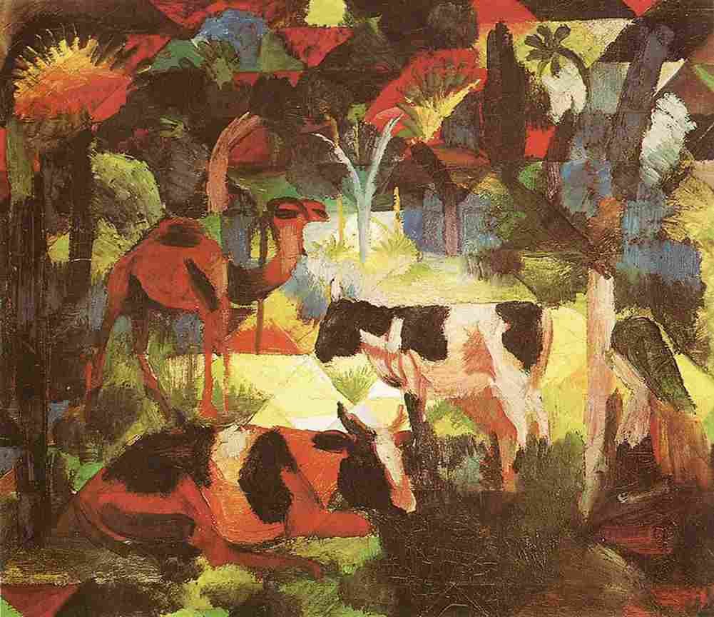 macke Landscape with Cows and Camel Art A4 Photo Print