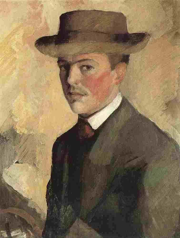 macke Self Portrait with Hat Art A4 Photo Print