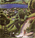 macke Tegernsee Landscape with Man Reading and Dog Art A4 Photo Print