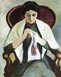macke Woman Embroidering in an Armchair Art A4 Photo Print