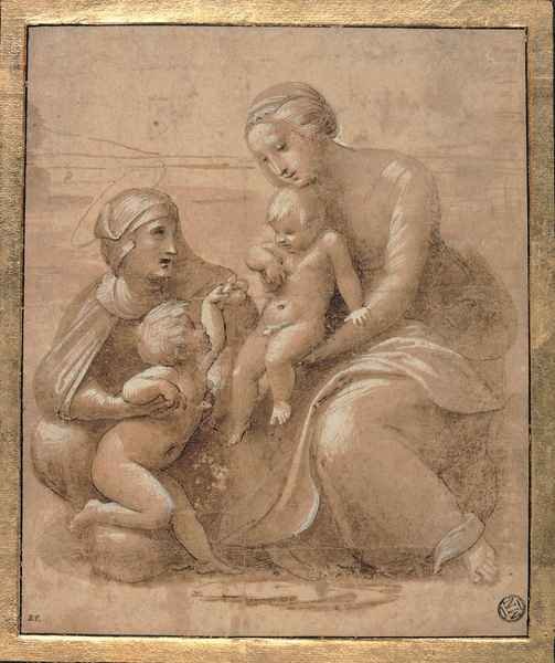 madonna col bambino san giovannino e sant elisabetta by Raffaello A4 Photo Print